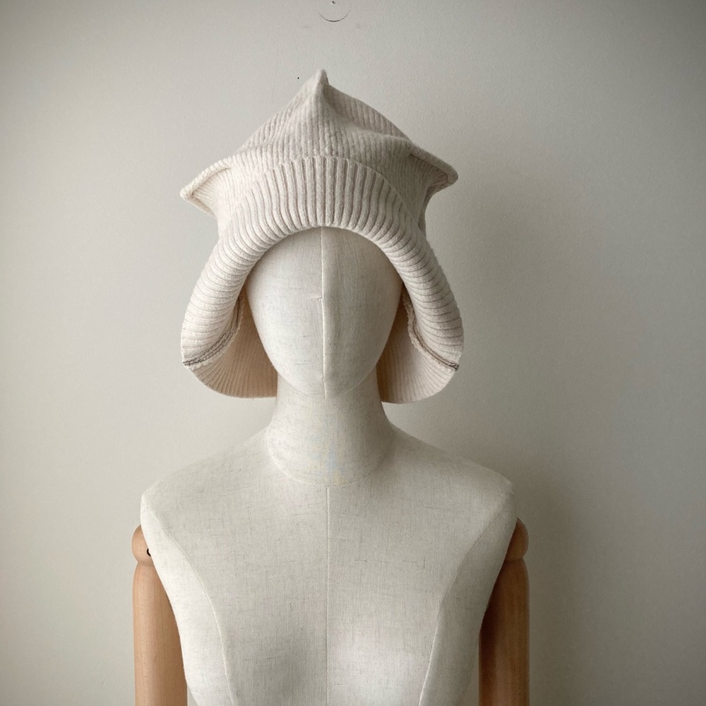 joodito origami crown wool cotton sweater hat ribbed beanie bucket cloche cream - Picture 2 of 11